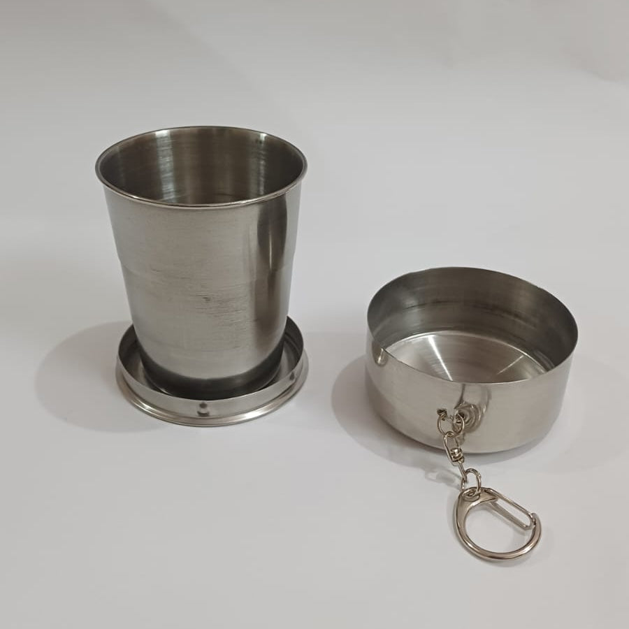 Foldable Stainless Steel Glass 120ml – Portable Travel Cup, Compact Pocket Folding Drinking Glass, Reusable Mini Steel Tumbler for Travel, Camping & Outdoor Use
