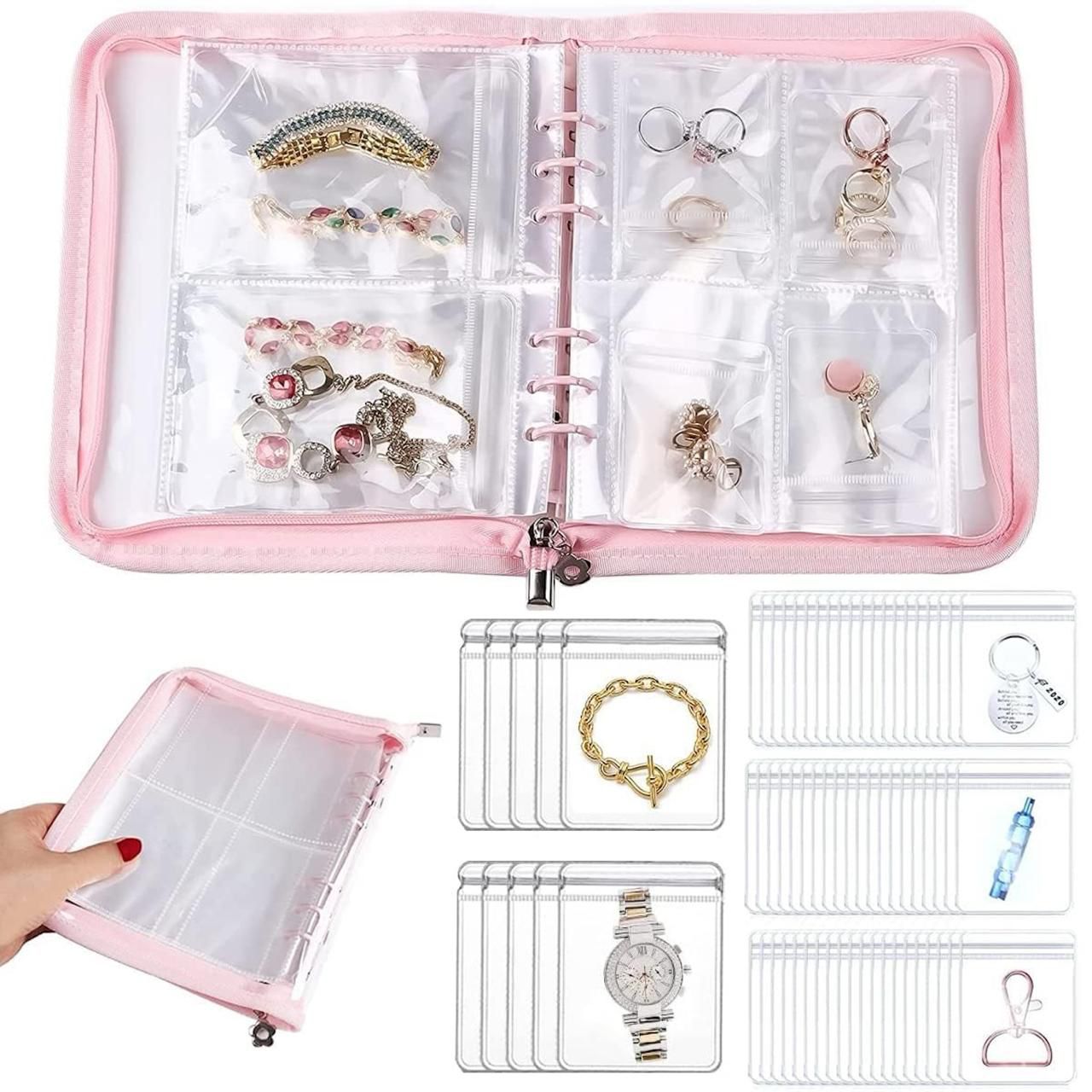 Transparent jewellery organiser book with zipper